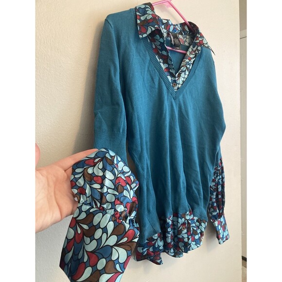 Bisou Bisou Women’s Fall Sweater Multicolor V-Neck Collared Layered Size Large - Picture 8 of 16